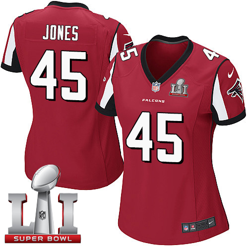 Nike Falcons #45 Deion Jones Red Team Color Super Bowl LI 51 Women's Stitched NFL Elite Jersey